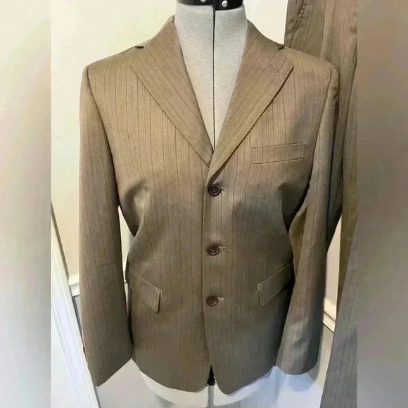 Michael‎ Michael Kors brownish Gray 2 piece Suit size 16R NWOT saddle pinstriped - Picture 1 of 14